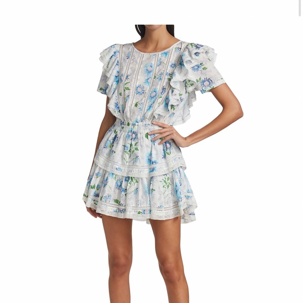 LoveShackFancy Blue and Green Floral Mini Dress